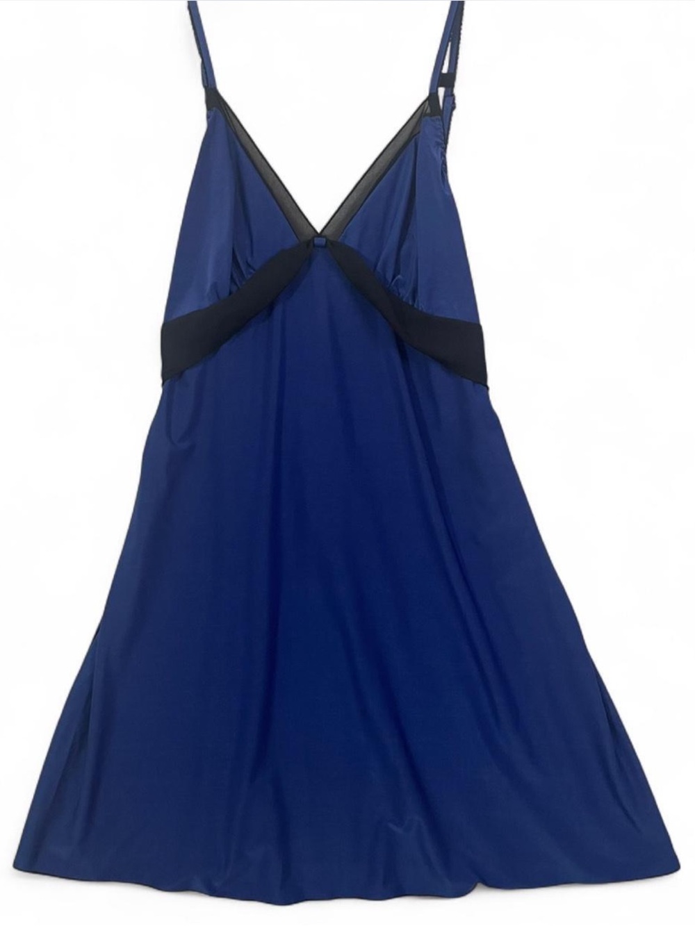 Blossom Blue Satin Slip Chemise Dress with Black Mesh Bow & Trim Detail size L